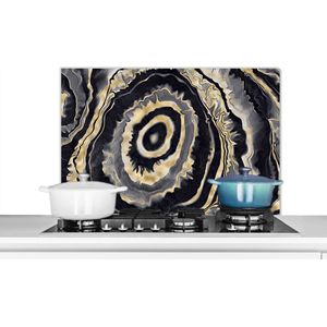 Spatscherm keuken 80x55 cm - Kookplaat achterwand Agaat - Goud - Geode steen - Marmer print - Muurbeschermer - Spatwand fornuis - Hoogwaardig aluminium