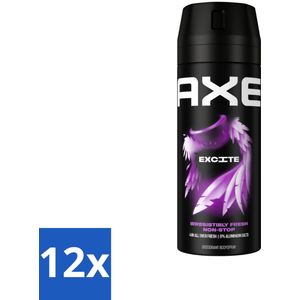 12 x Axe Deodorant Bodyspray Excite 150 ml - Deodorant - Deodorant Spray - Axe Excite - Kokosnoot - Zwarte Peper