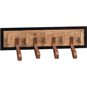 Rootz Moderne Wandkapstok - Kleerhanger - Hoedenrek - Handgemaakt - Natuurlijk hout - Zwart metalen frame - 60 cm x 15 cm x 6 cm