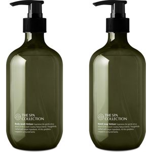 The Spa Collection Vetiver - Ecocert Cosmos Natural - Body Wash + Handzeep - 475 ml gerecyclede pompfles - Set van 2 stuks