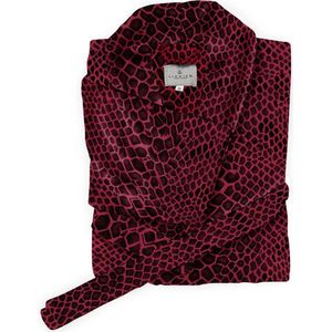 Linnick - Flanel Fleece Badjas - Slangenprint - Bordeaux/Black - Unisex