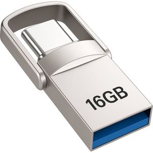 Perfect Speed USB Stick 16GB – USB 3.0 & USB-C – 110MB/s High Speed Flash Drive – Ultradun Metalen Ontwerp – Compatibel met iPhone >15, Samsung, Windows, Mac & Android