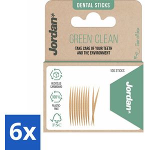 Jordan - Tandenstokers - Green Clean - 100 Stokers - Voordeelverpakking - 6 stuks