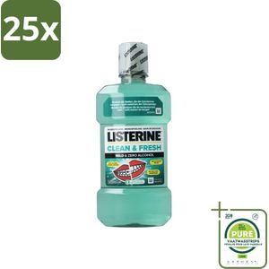 25 x Listerine – Mondwater – Clean & Fresh – Zonder alcohol – 500 ml - Grootverpakking - Mondspoeling - Mondhygiëne - Beugel - Tandplak - Tandvlees