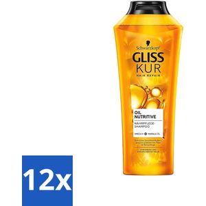 12 x Gliss-Kur - Shampoo - Oil Nutritive - Voedende Shampoo - Voor Stroef & Gespannen Haar - 400 ml - Voedend Shampoo - Gliss Kur - Droge Haren - Gespannen Haar - Haarverzorging