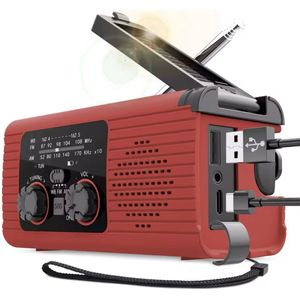 KimDo - Rood - Noodradio - Opwindbare radio - Noodradio dynamo solar - Noodradio opwindbaar - Noodradio zaklamp/Powerbank - Survival radio