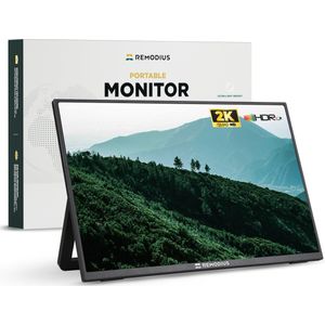 Remodius - Portable Monitor - 13 Inch - 2K - Draagbare Monitor voor Laptop met Ingebouwde Kick-Stand - USB-C & Mini HDMI