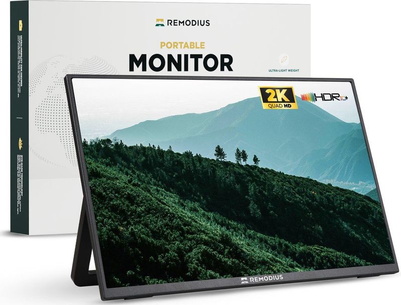 Remodius - Portable Monitor - 13 Inch - 2K - Draagbare Monitor voor Laptop met Ingebouwde Kick-Stand - USB-C & Mini HDMI
