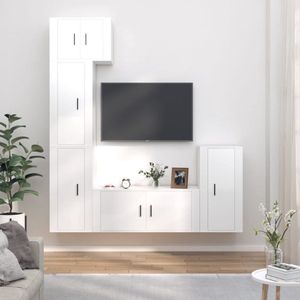 The Living Store TV-meubel set - Hoogglans wit - 1x 57x34.5x40 cm - 3x 40x34.5x80 cm - 1x 100x34.5x40 cm