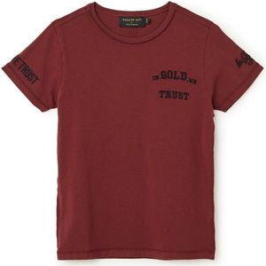 In Gold We Trust T-shirt met logoborduring en backprint - Rood - Maat 140