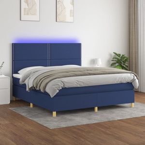 vidaXL Boxspring 160x200 cm met LED en Matras Blauw Boxspring Bed - Led Verlichting - Slaapcomfort - Tweepersoons Bed - Blauwdruk