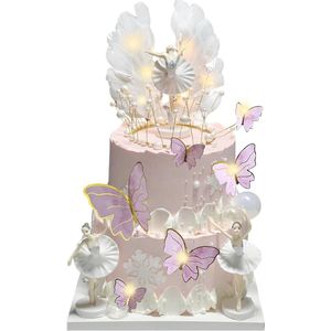 Pack of 5 ballerina cake decoration - ballerina decoratie - verjaardag versiering met 20 vlinders en 1 lichtsnoer