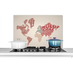 Spatscherm keuken 90x60 cm - Kookplaat achterwand Wereldkaart - Letters - Kleuren - Muurbeschermer - Spatwand fornuis - Hoogwaardig aluminium