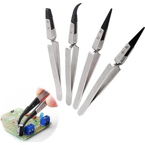 JGS Premium - Roestvrijstalen Precisie Pincet Antistatisch Gekromd Pincet Puntig Voor Elektronica Horloge Sieraden Reparatie 4 Stuks