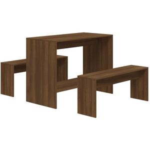vidaXL 3-delige Eethoek - Bruin Eikenkleur Eetkamerstoel - Eettafel - Houten Meubels - Salontafel - Woonkamerdecoratie
