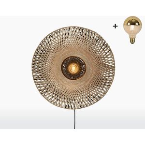 Wandlamp - KALIMANTAN - Naturel/Zwart Bamboe - Large (87x20cm) - Met Gouden LEDlamp