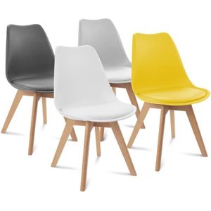 Set van 4 SARA Mix Color stoelen, donkergrijs, lichtgrijs, wit en geel