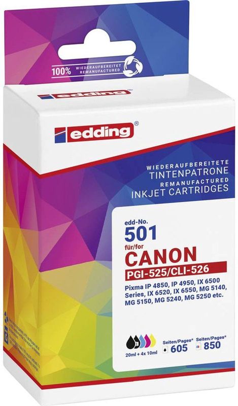 Edding - EDD-501 - Inktcartridges - 2x Zwart, Cyaan, Magenta, Geel - 20ml