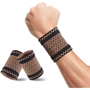 Koperen Polsbrace 1 Paar Maat M – Professionele Sport & Fitness Polsbeschermer, Elastische Gebreide Compressiepolsband voor Ondersteuning en Pijnverlichting | Polssteun / Sportpolsband / Compressiepolsband / Polsbandage / Fitness Accessoire