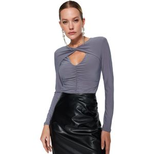 Trendyol Bruine Gebreide Bodysuit Met Uitsnijding/Raam En Gedetailleerde Details Tpraw24Bd00001