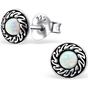 Aramat jewels ® - Zilveren oorbellen opaal mint groen 925 zilver 6mm geoxideerd