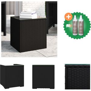 vidaXL-Bijzettafel-40x37x40-5-cm-poly-rattan-en-gehard-glas-zwart - Tafel - Inclusief Onderhoudsset