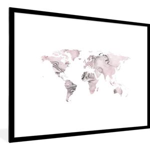 Fotolijst incl. Poster - Wereldkaart - Verf - Roze - 80x60 cm - Posterlijst