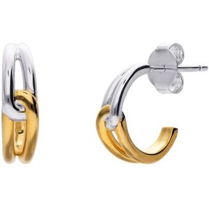 Lucardi Dames Zilveren goldplated bicolor oorringen voor dames - Oorbellen - 925 Zilver - Zilver- en goudkleurig