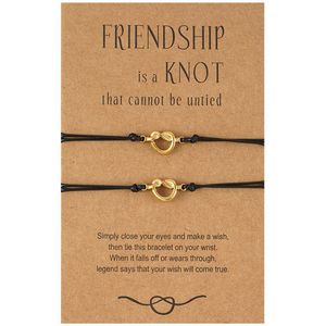 Bixorp Friends Vriendschapsarmbandjes voor 2 met Goudkleurige Knopen / Knoopjes - BFF Armband Meisjes - Best Friends Armband Vriendschap Cadeau voor Twee