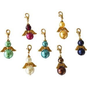 Jewellicious Designs Geluksengeltjes Lucky - Sieraden geschenkset - set van 7 - parelkralen - goud groen rood crème turquoise geel bruin blauw