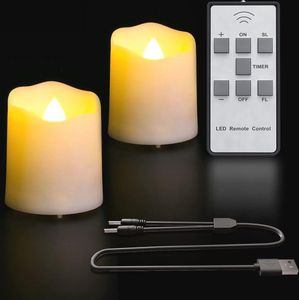 Oplaadbare LED Vlamloze Theelichten met Afstandsbediening - 2 Stuks Flikkerende Kaarsen voor Decoratie
