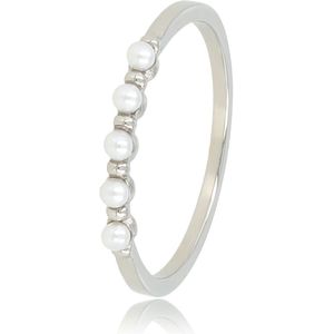 My Bendel - Zilveren ring met kleine witte parels - Zilveren aanschuifring met 5 kleine witte parels - Met luxe cadeauverpakking
