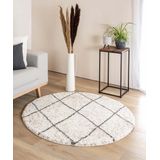 Rond hoogpolig vloerkleed geruit Artisan - wit/grijs 240 cm rond