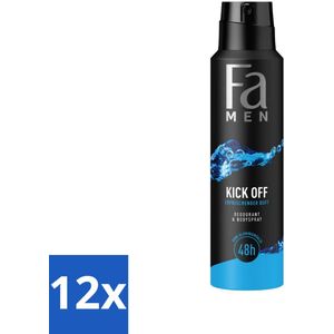 12 x Fa Men - Deodorant Lichaamsspray - Kick-Off - Verfrissend - 48 uur Bescherming - 150 ml - Deodorant - Lichaamsspray - Fa Men - Kick-Off - Verfrissend