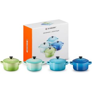 Le Creuset set van 4 aardewerken mini braadpannen Zeetinten PA/CM/CB/MB