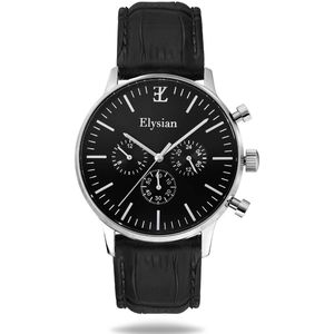 Elysian - Horloge Heren - Zilver - Croco Leer - Waterdicht - Krasvrij Saffier - 43mm