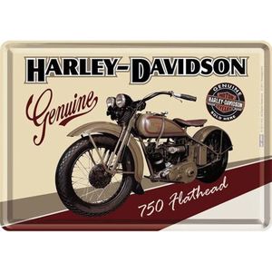 Harley Davidson 750 Flathead Metalen Postcard 10 x 14 cm.