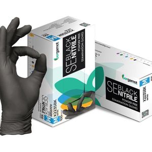 Zwarte Nitril Poedervrije Onderzoekshandschoenen-Black Nitrile Powder-Free Examination Gloves-Biocompatibility tested-Tactile Sensitivity-Medical Grd AQL 1.5 Compliance-Ultra Soft Fit Provides Comfort Enhanced Protection Against Chemical/Maat L