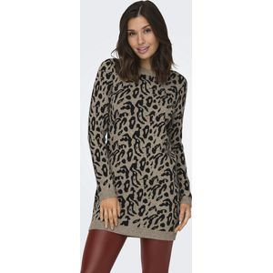 Only - ONLJENNI LS ANIMAL DRESS EX KNT - Gebreide Jurk - Fossil - Lange Mouwen