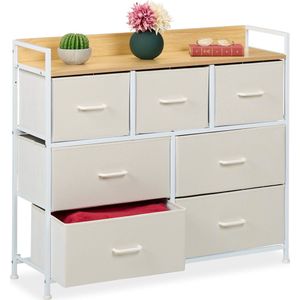 Ladekast - Beige-Wit - 7 Lades - Metaal - Stof