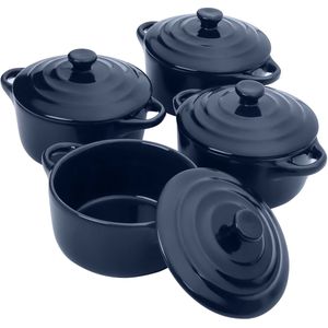 Unyqoos ® Charmante Set van 4 Keramische Mini Ovenschalen met Deksel voor Veelzijdig Gebruik