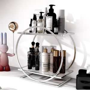 Make-up Organizer met 2 Lagen - Cosmetica Opbergmand - Parfum Organizer - Skincare Organizer - Badkamer Organizer - Voor Lades, Slaapkamer en Woonkamer - Zilver