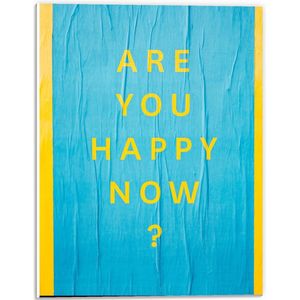 Forex - Blauw Bord: ''Are You Happy Now'' - 30x40cm Foto op Forex