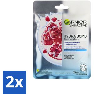 Garnier - SkinActive - Hydra Bomb Sheet Mask - Granaatappel - Gezichtsmasker - 1 Gezichtsreinigingsmiddel - Voordeelverpakking - 2 stuks