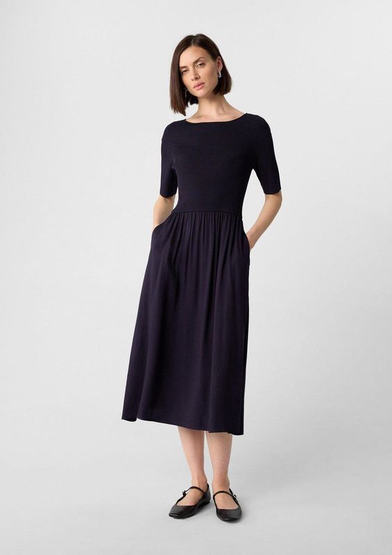 comma - Midi-jurk - Zwart - Viscosemix