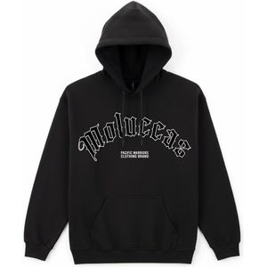 Moluccas Hoodie Zwart Unisex - Black on Black met Witte Outline - Pacific Warriors Streetwear