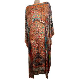 Kaftan - Oversized Lange Jurk - Satijn van Viscose - Zijde Grote Maat - Onesize 46-54 Oranje