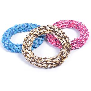 Duvoplus - Speelgoed Voor Dieren - Hond - Knoop Katoen Ring Mix 14cm Blauw/bruin/roze - 1st
