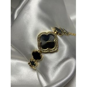 EHH Beauty - Dames horloge - Klaver horloge zwart - Clover - Goudkleur - Accessoires - Cadeau voor haar- Stainless Steel