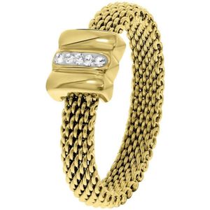 Lucardi Dames Ring mesh goldplated met kristal - Ring - Moederdag Cadeautje - Staal - Goudkleurig